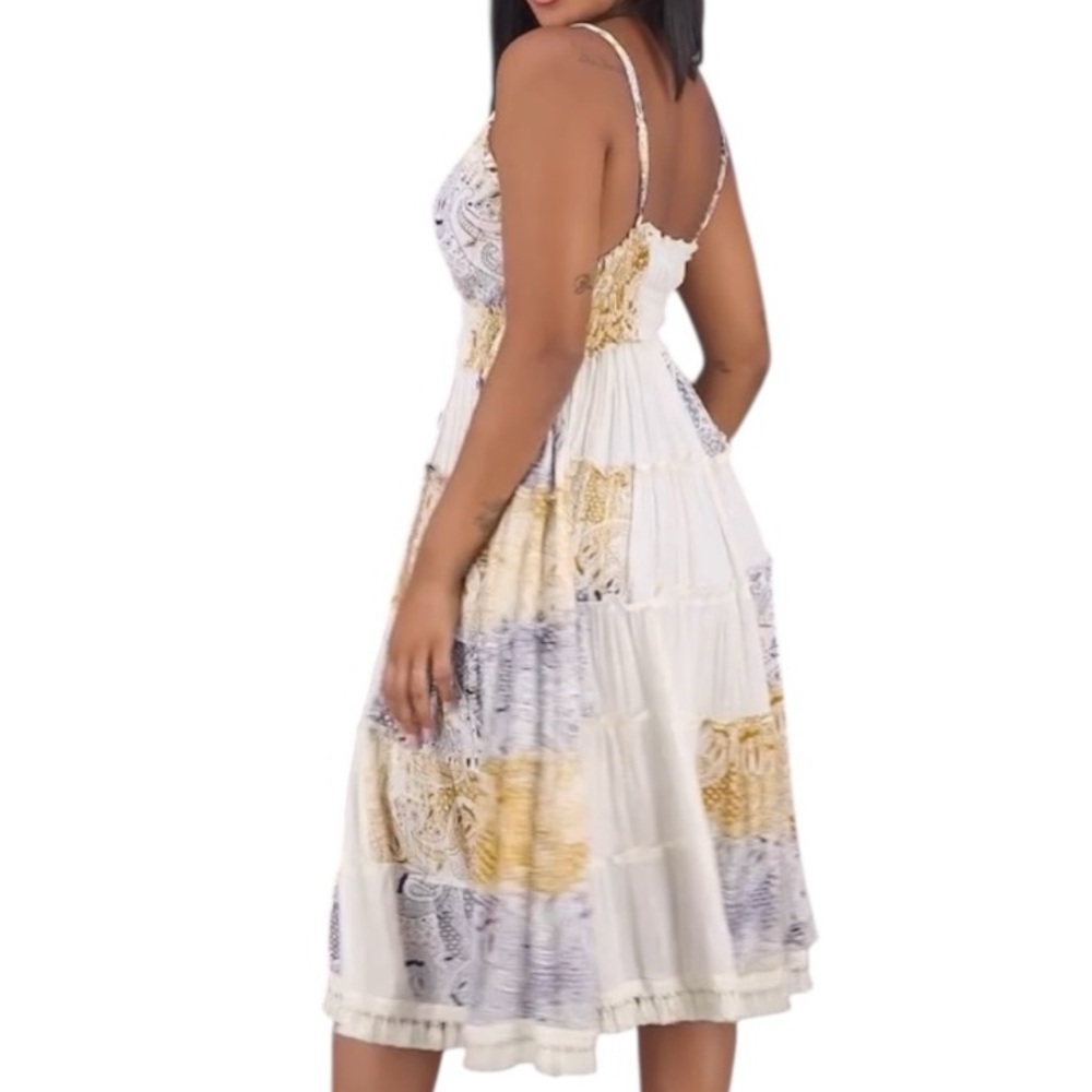 Bohemian Lace Maxi Dress in White, Yellow, and Purple - Picture 2 of 2